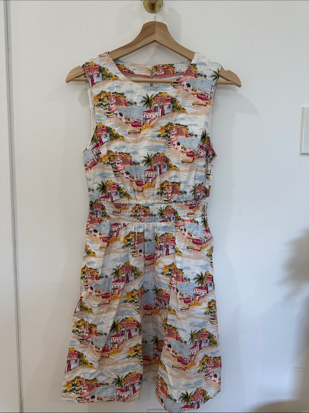 Boden Sleeveless Coastal Print Mini Dress in Light Blue and Pink - Picture 3 of 12